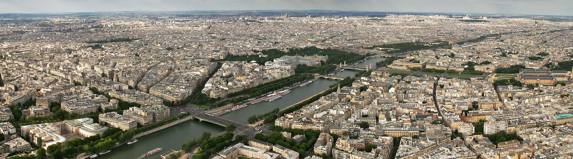 Aerial view of Paris with the Seine winding through the city